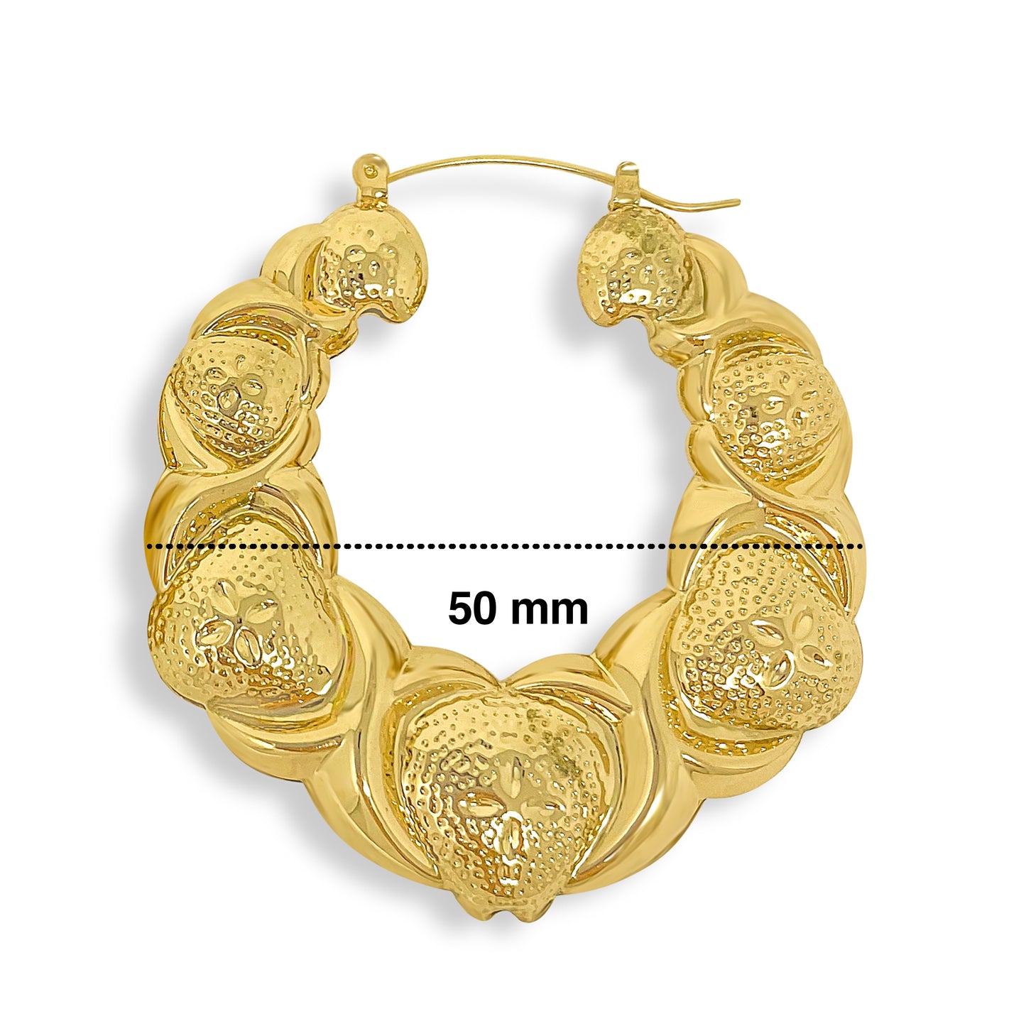 Gold Plated Hugs Kisses Round Hollow Hoop Earrings- 50mm