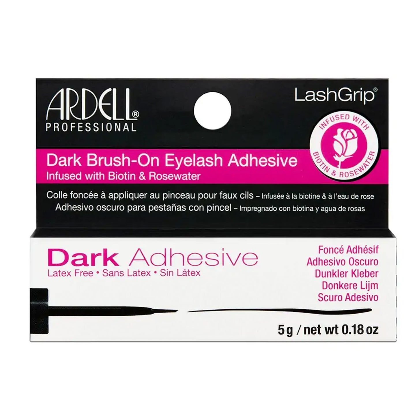 BRUSH-ON LASH ADHESIVE WITH BIOTIN ROSEWATER, DARK, 0.18 OZ
