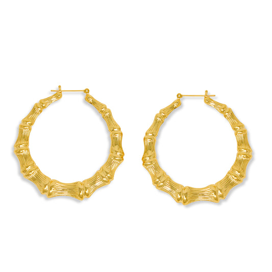 Gold Plated Bamboo Hoop Earrings-30mm