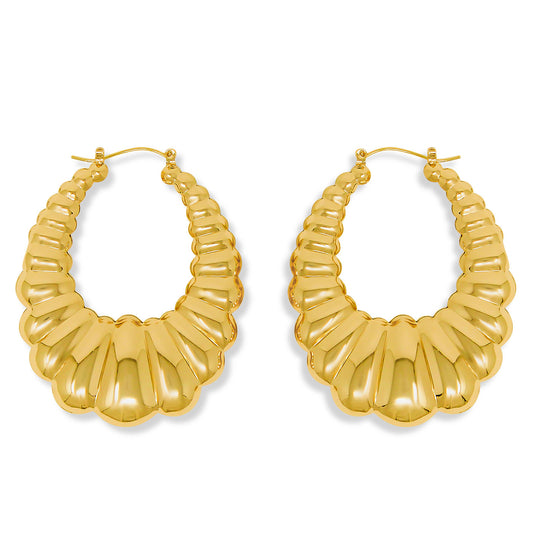 Gold Plated Scalloped Retro Style Hoop Earrings