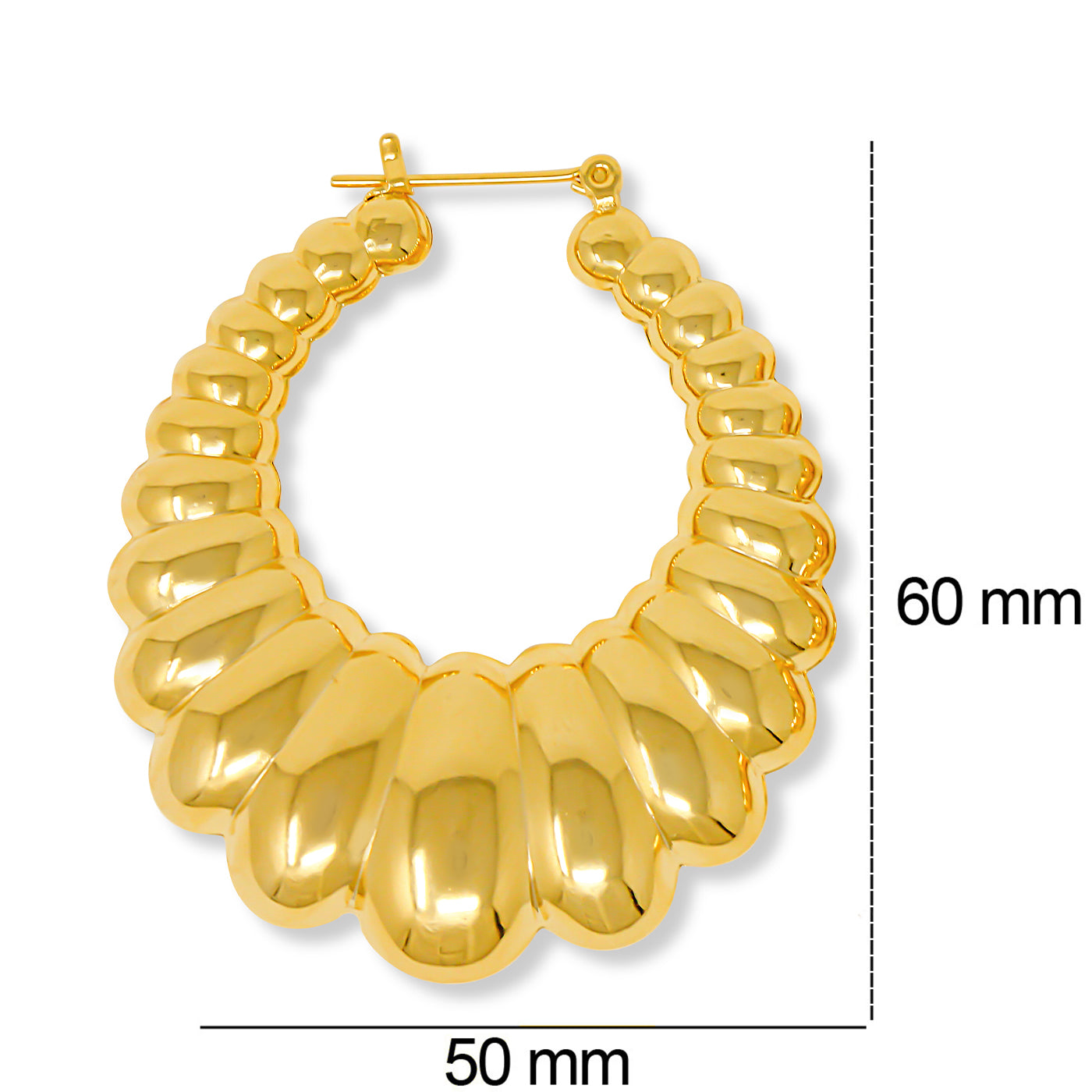 Gold Plated Scalloped Hoop Earrings-Made In USA
