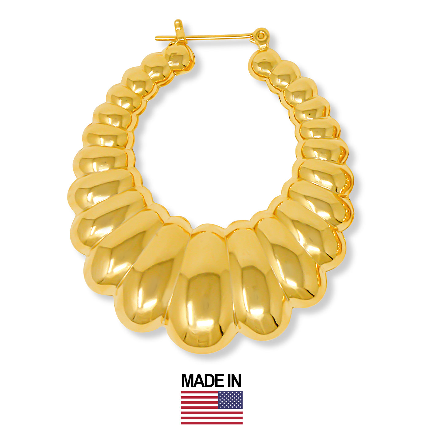 Gold Plated Scalloped Hoop Earrings-Made In USA
