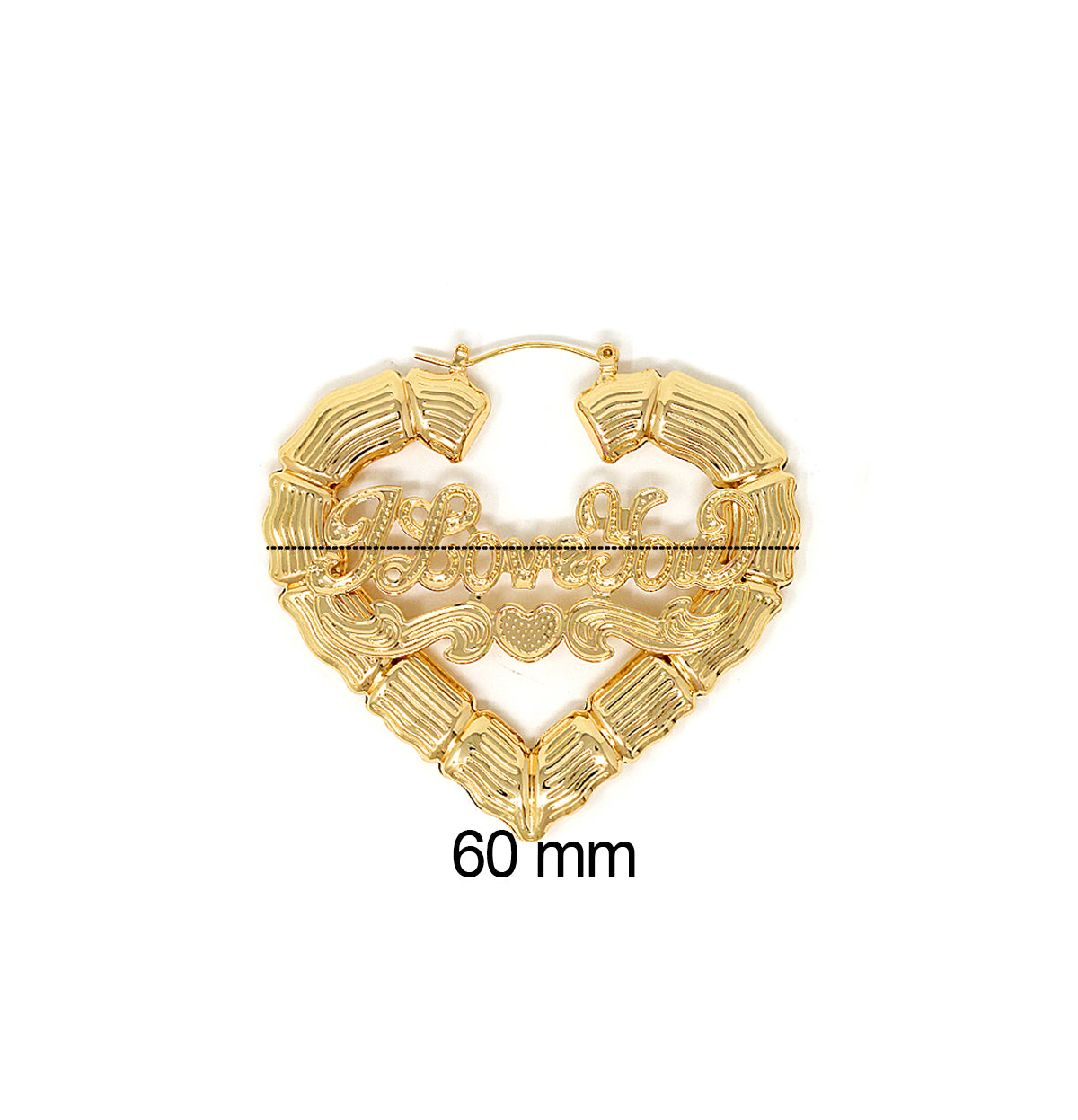 Gold Plated I Love You Heart Bamboo Hoop Earrings-60 mm