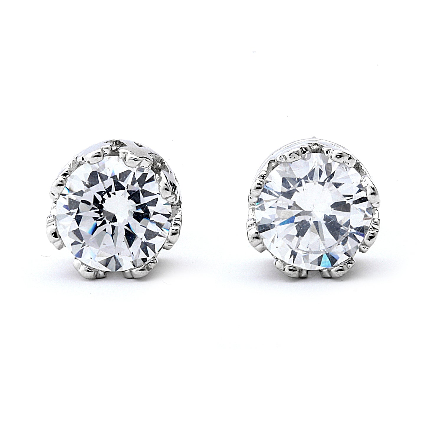 Cubic Zirconia Crown Setting Stud Earrings
