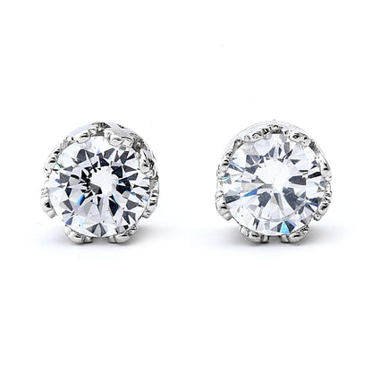 Cubic Zirconia Crown Setting Stud Earrings