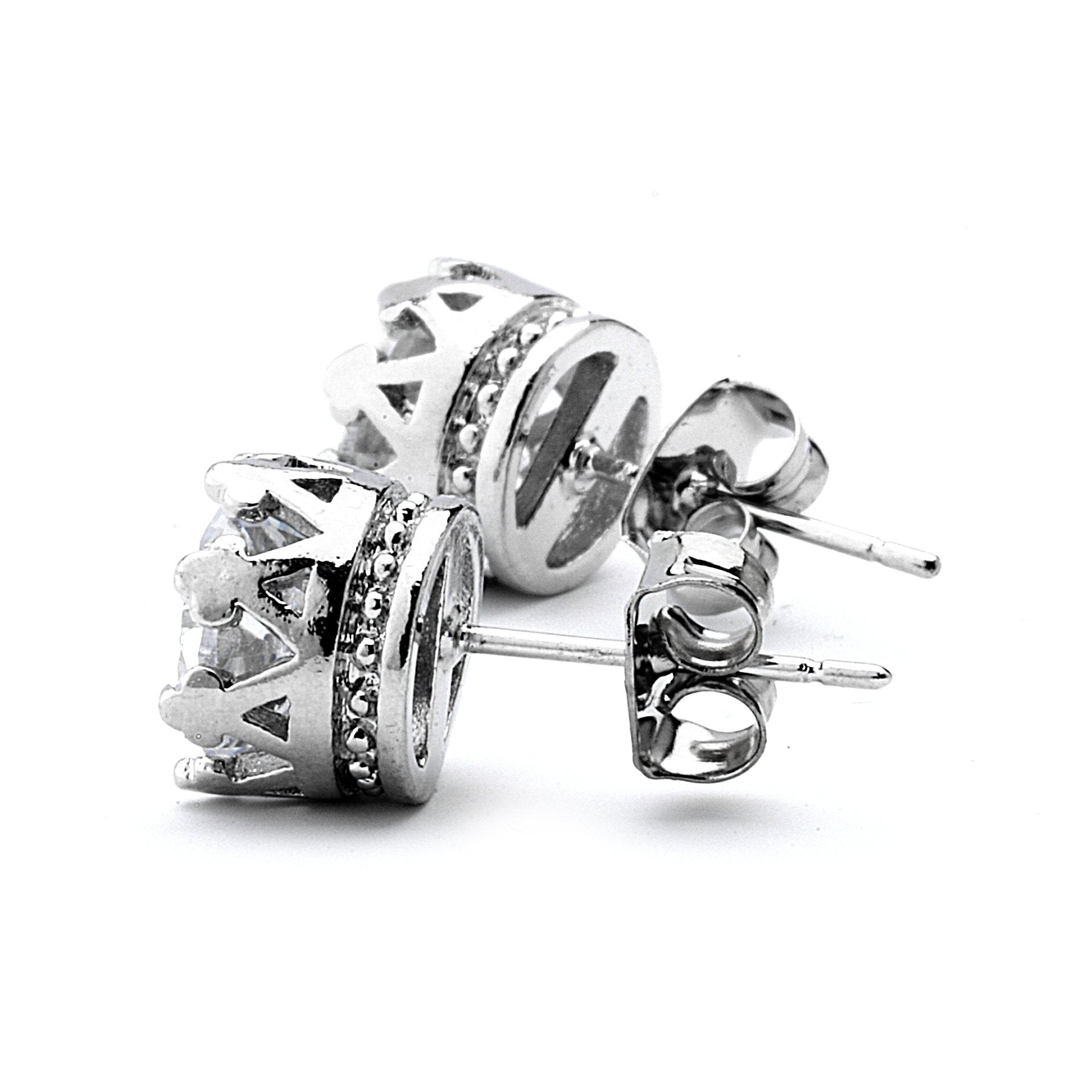 Premium CZ Crown Setting Stud Earrings