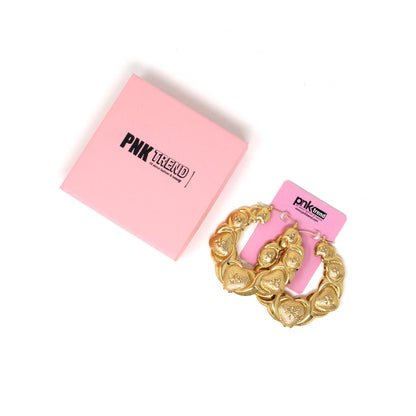 Gold Plated  Hugs Kisses Round Hollow Hoop Earrings- 60mm