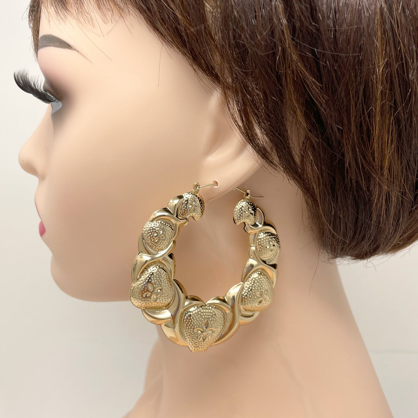 Gold Plated  Hugs Kisses Round Hollow Hoop Earrings- 60mm