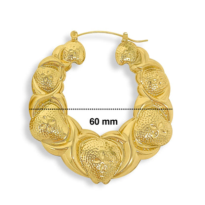 Gold Plated  Hugs Kisses Round Hollow Hoop Earrings- 60mm