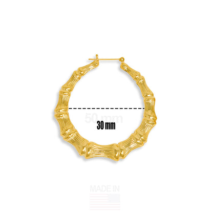 Gold Plated Bamboo Hoop Earrings-30mm