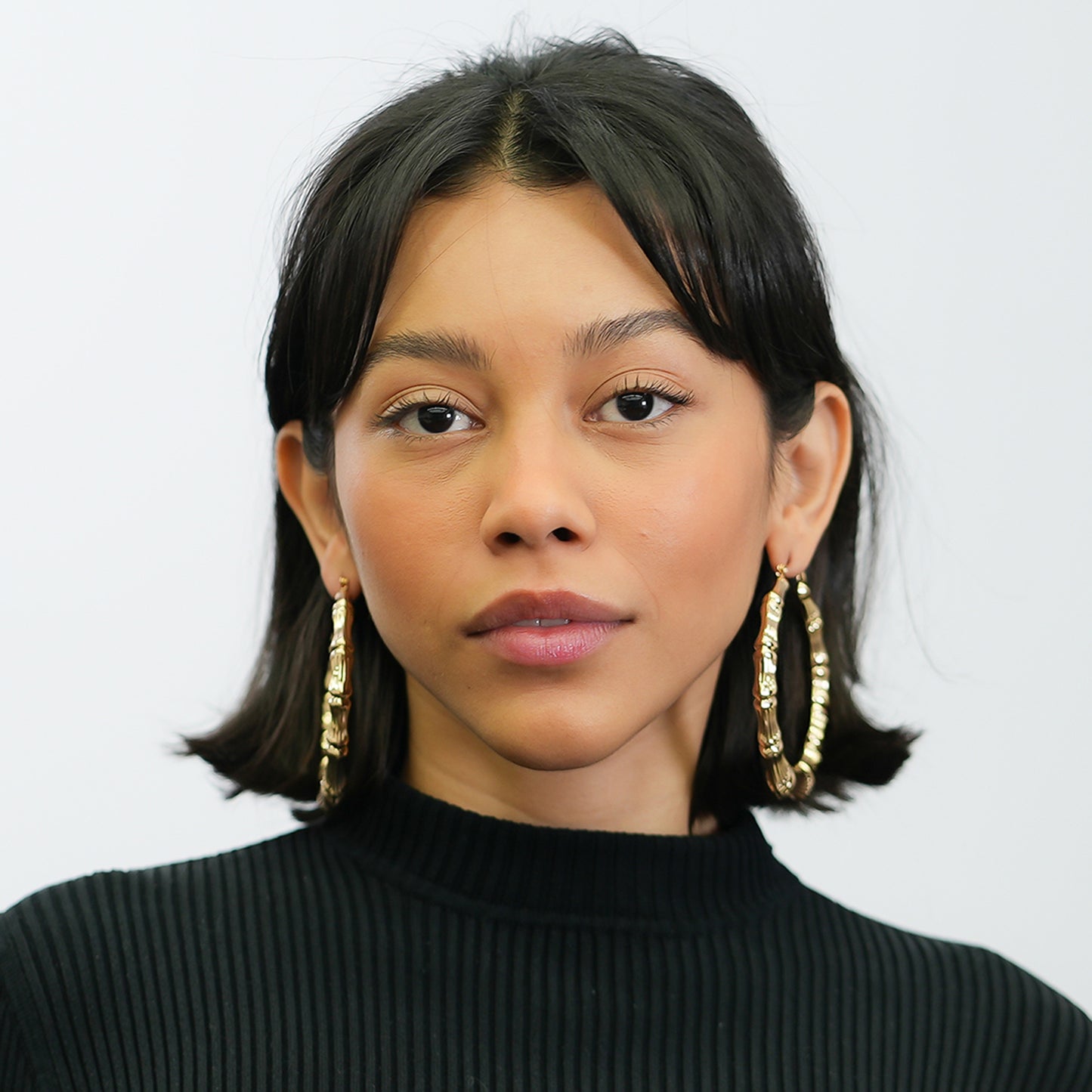 Gold Plated Bamboo Hoop Earrings