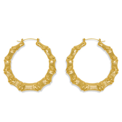 Gold Plated Bamboo Hoop Earrings