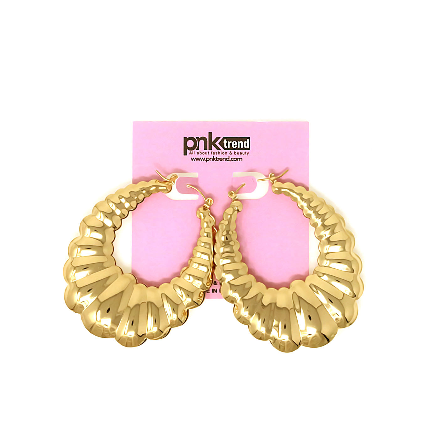 Gold Plated Scalloped Hoop Pin Catch Earrings NY Retro Style Made
