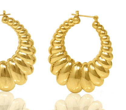 Gold Plated Scalloped Hoop Earrings-Made In USA