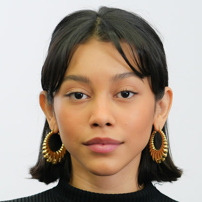 Gold Plated Scalloped Hoop Earrings-Made In USA